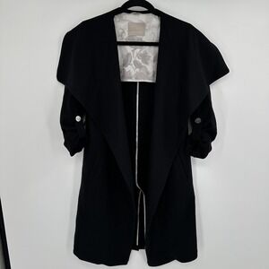 Soia & Kyo Coat Womens XXS Black Drape Front Waterfall Trench Roll Tab Pockets‎